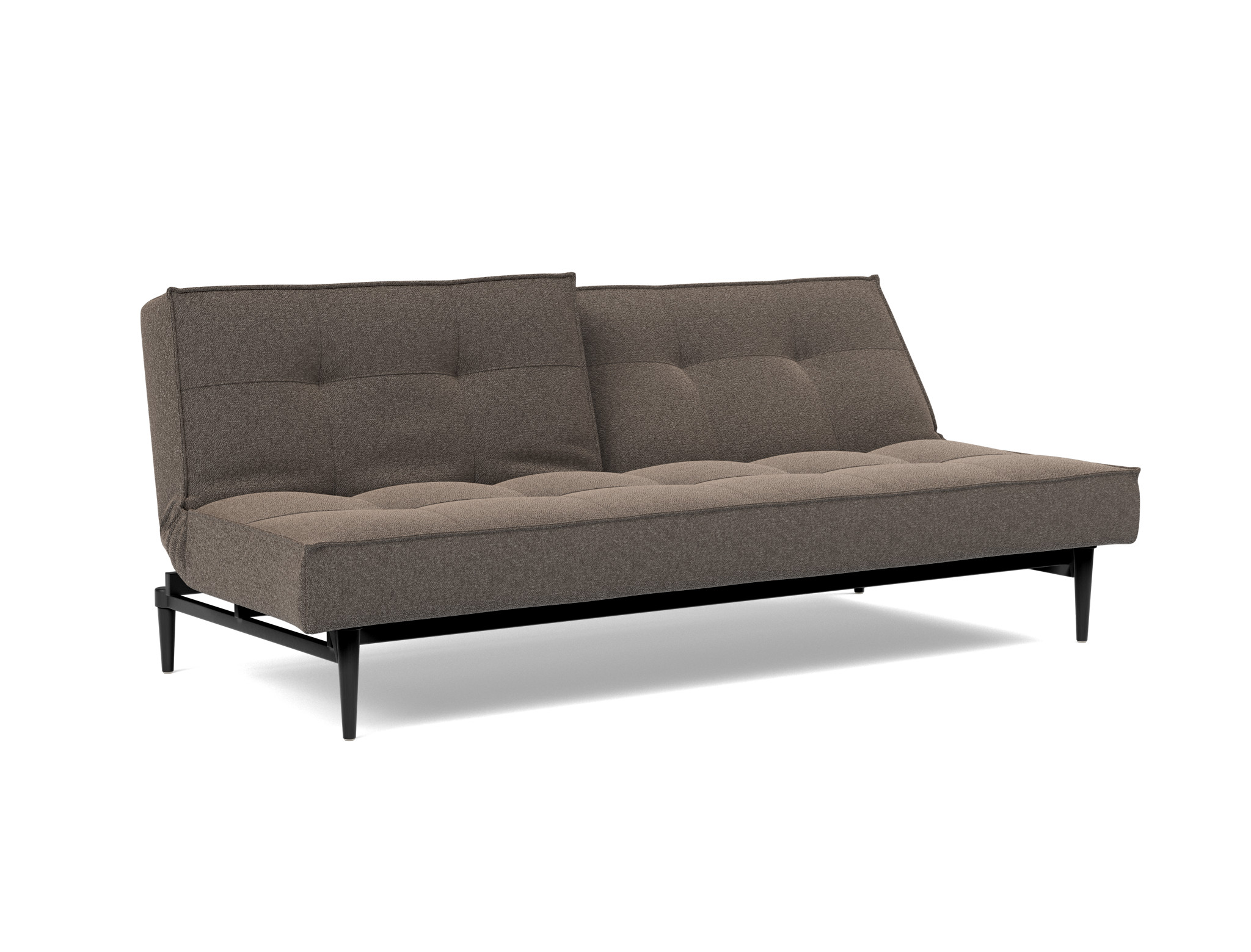 Schlafsofa Splitback Boucle Skandi 530-Taupe Beine Styletto Eiche schwarz