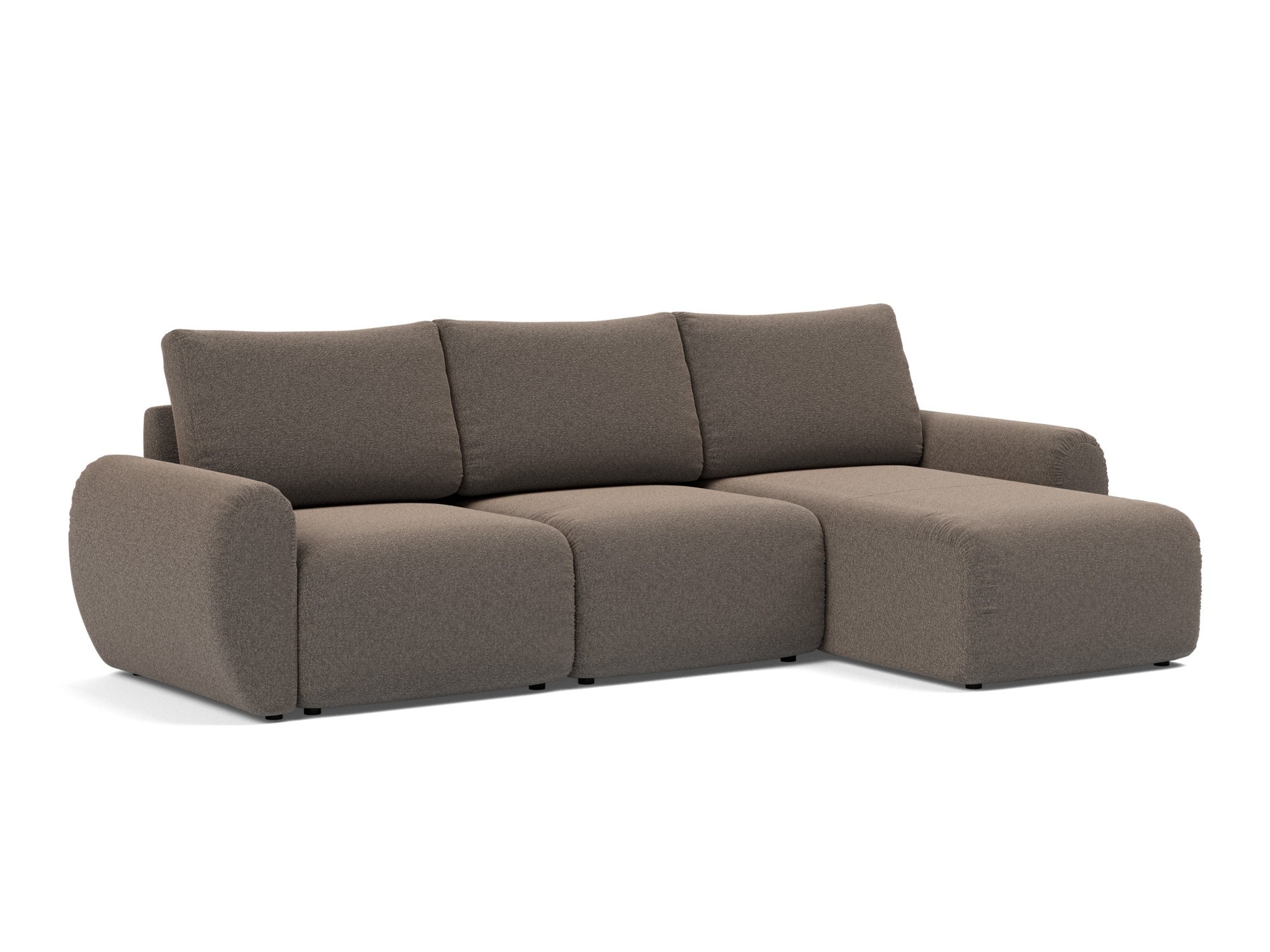 Schlafsofa Norum mit Chaiselongue und Curve-Armlehnen Boucle Skandi 530-Taupe