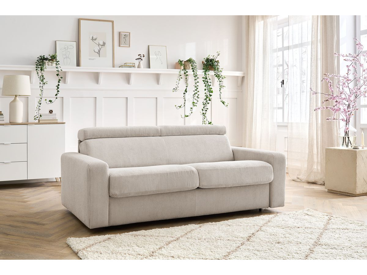 Bobochic Monaco Schlafsofa 3-Sitzer Cordsamt Beige, Liegefläche 140 × 190 cm
