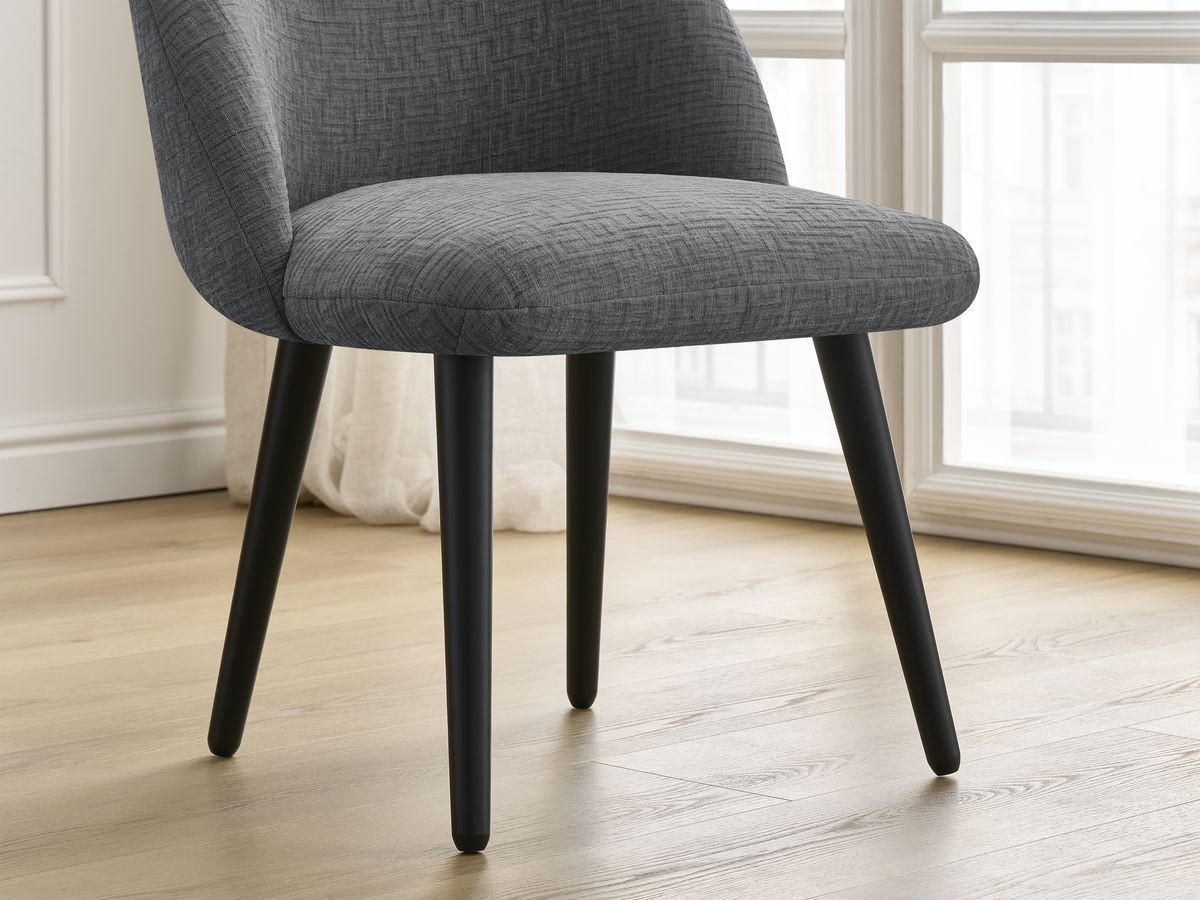 Bobochic Lalie Esszimmerstuhl 4er-Set mit skandinavischen Beinen, schwarz Strukturstoff Dunkelgrau