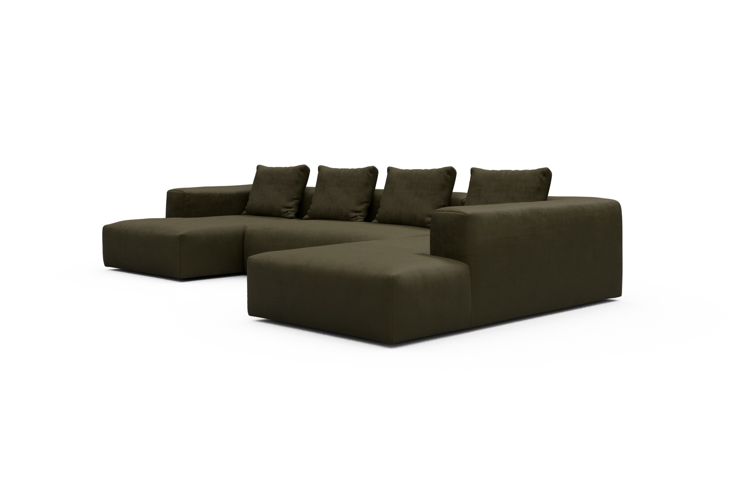 Wohnlandschaft Fred Relax-Ecke rechts mit 2-Sitzer und Chaiselongue links Cordufine-Pine-Green