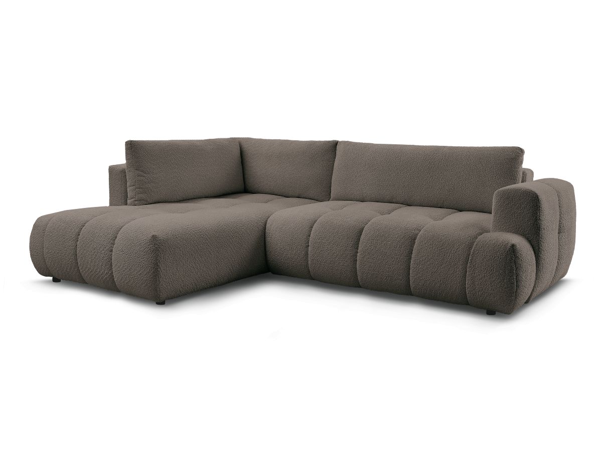 Bobochic Fuji Ecksofa mit Schlaffunktion und Bettkasten 282 × 204 cm Bouclé-Stoff Braun Ecke links