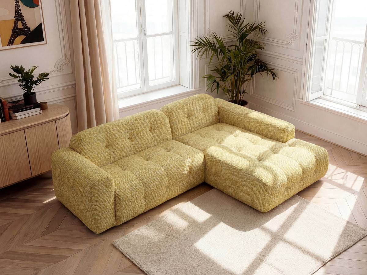 Bobochic Laura Ecksofa Melange-Stoff Gelb Ecke rechts