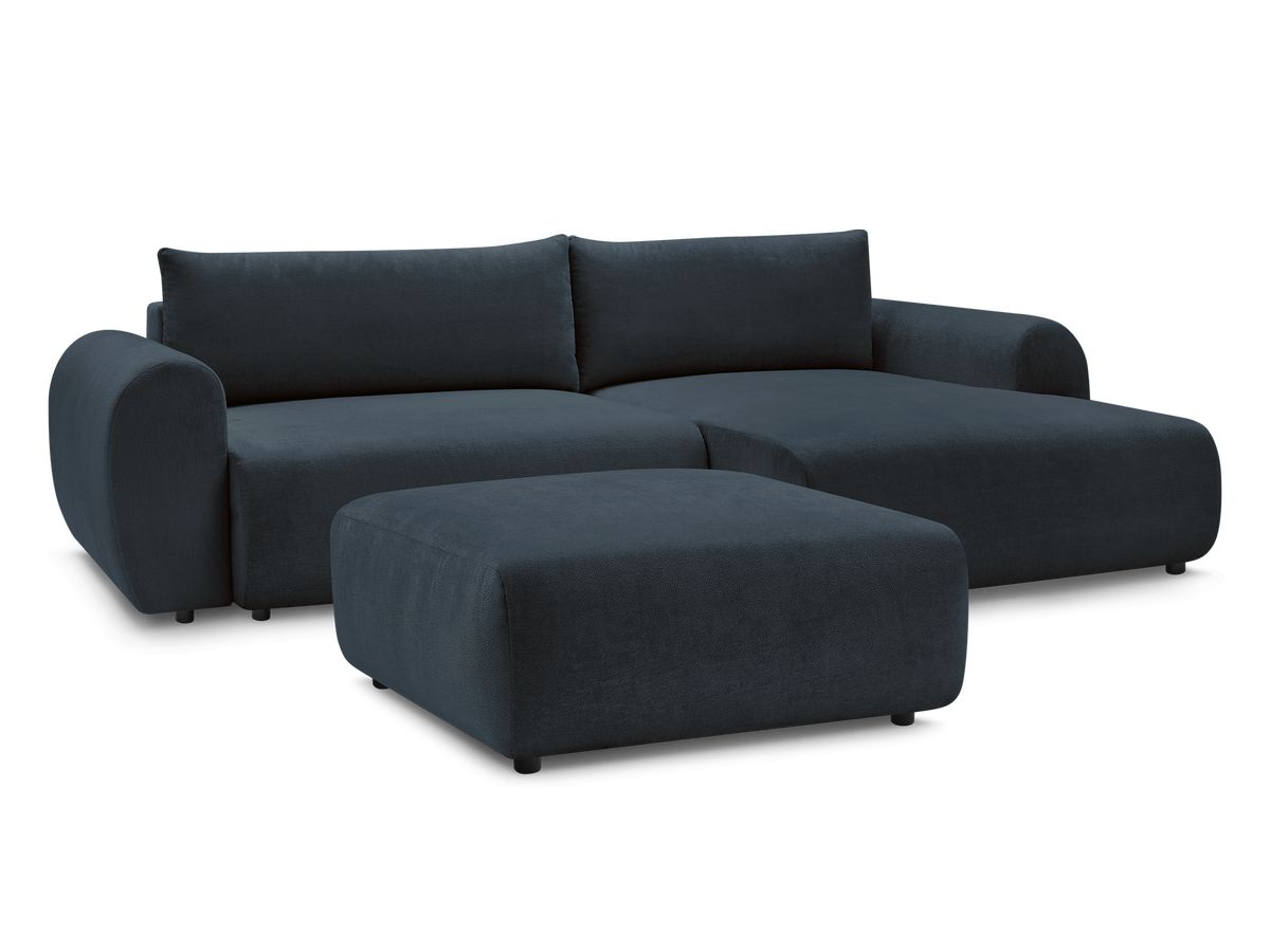 Bobochic Lucien Ecksofa mit Schlaffunktion und Bettkasten und Pouf 314 × 167 cm Stoff Dunkelblau Ecke rechts
