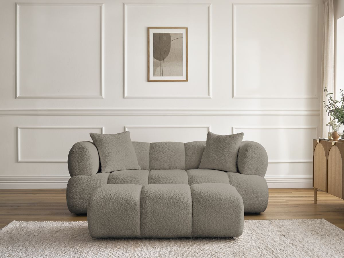 Bobochic Pamira Sofa 2-Sitzer mit Pouf Bouclé-Stoff Taupe