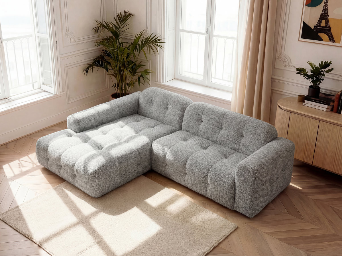 Bobochic Laura Ecksofa Melange-Stoff Hellgrau Ecke links
