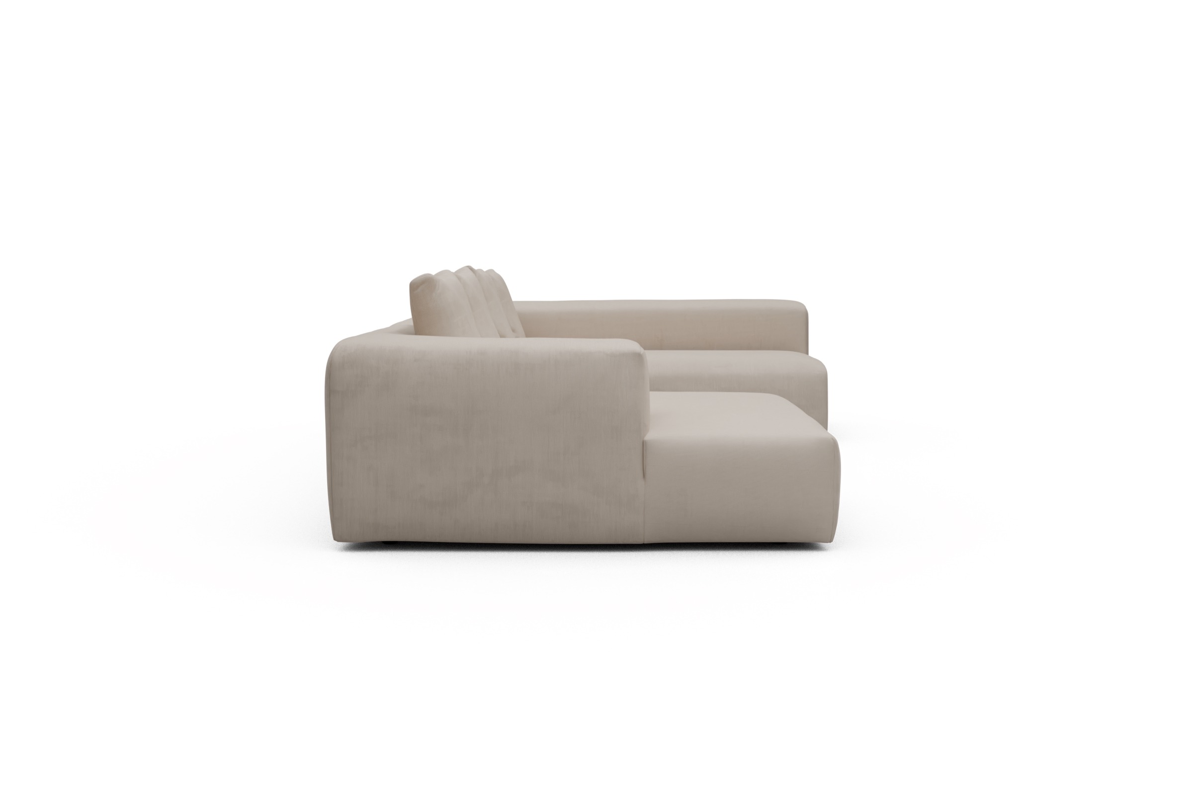 Wohnlandschaft Fred Chaiselongue links mit 2-Sitzer und lange Armlehne rechts Cordufine-Off-White