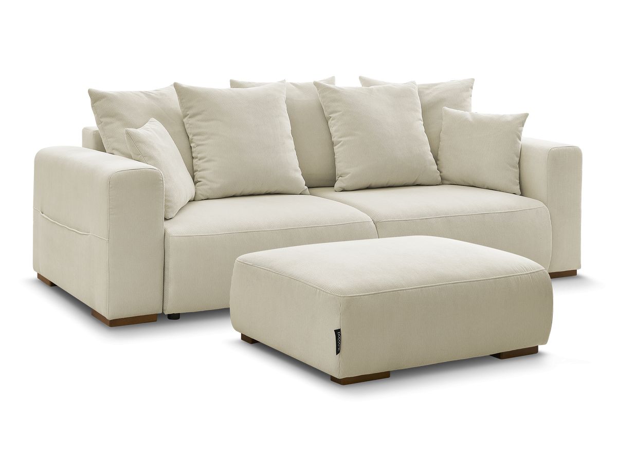 Bobochic Sidonie Schlafsofa 4-Sitzer mit Bettkasten und Pouf Cordsamt Beige