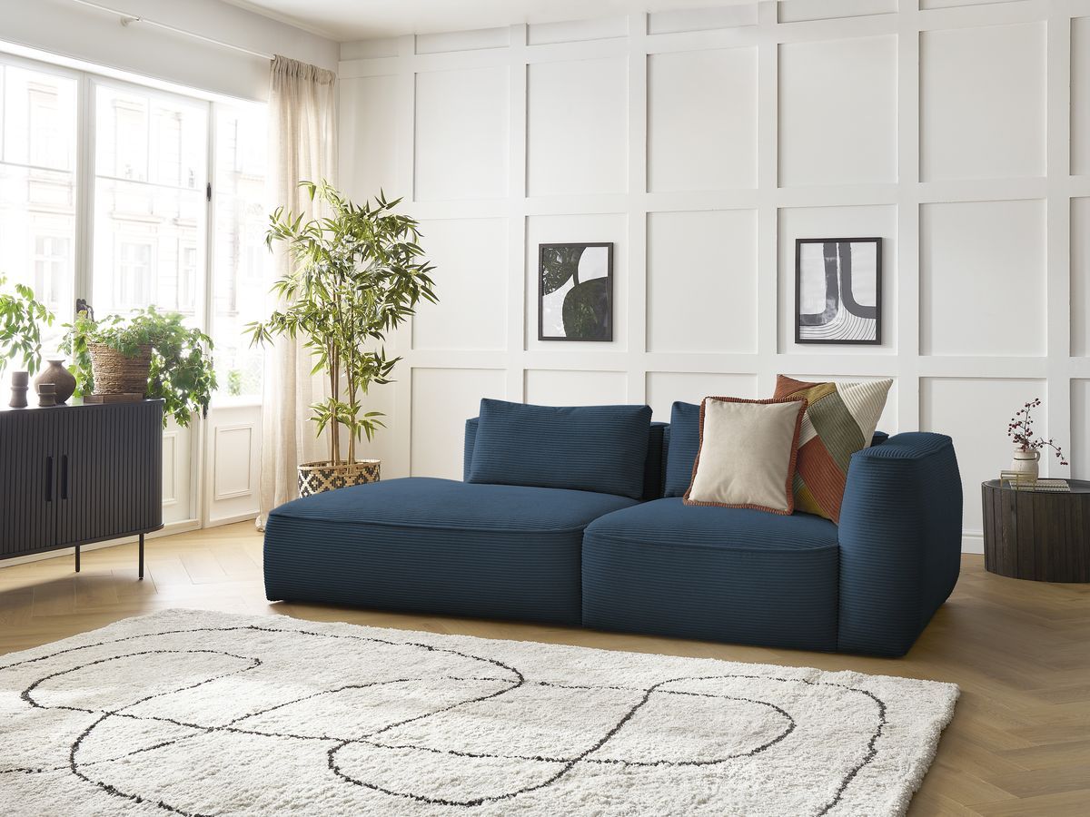 Bobochic Leopold Sofa 3-Sitzer Cordsamt Dunkelblau Armlehne rechts