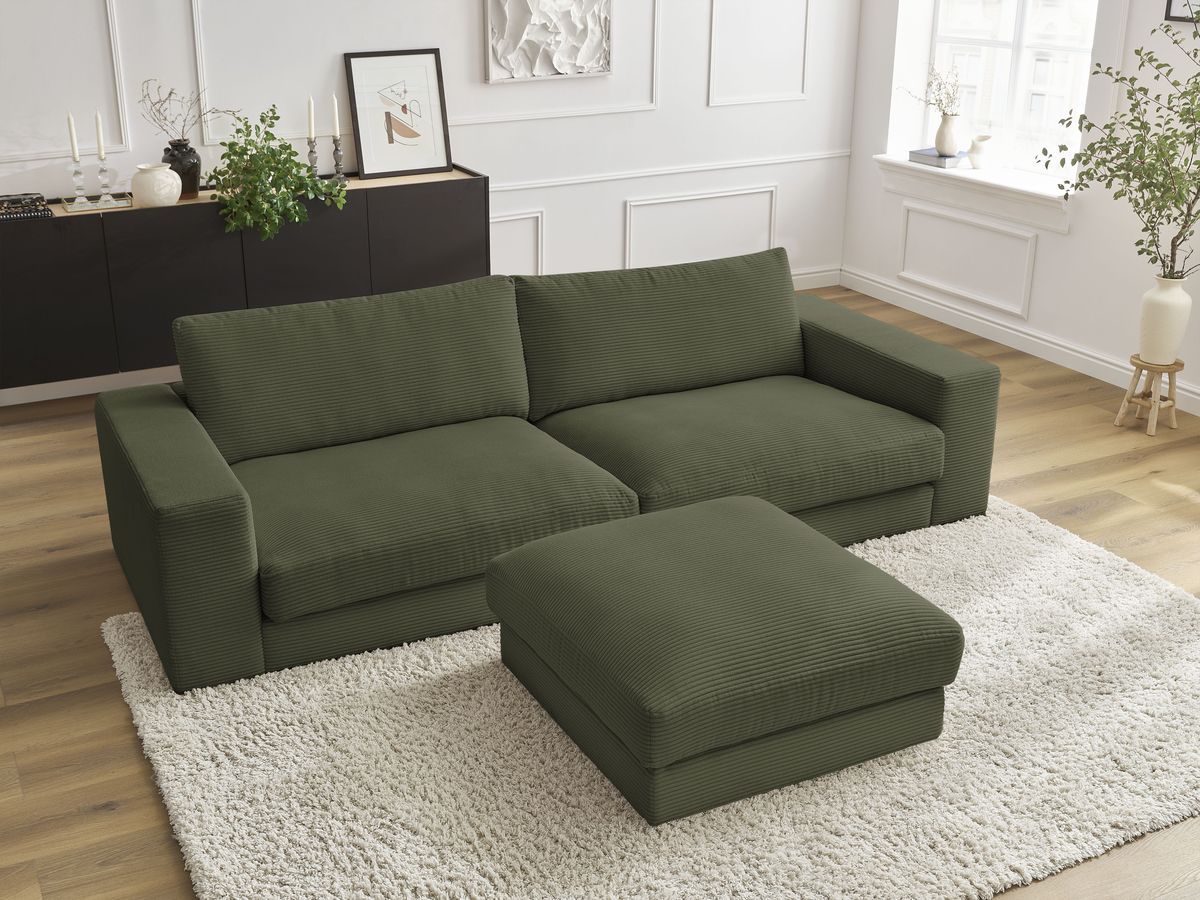 Bobochic Leonard Sofa 4-Sitzer mit Pouf 274 × 109 cm Cordsamt Hellgrün