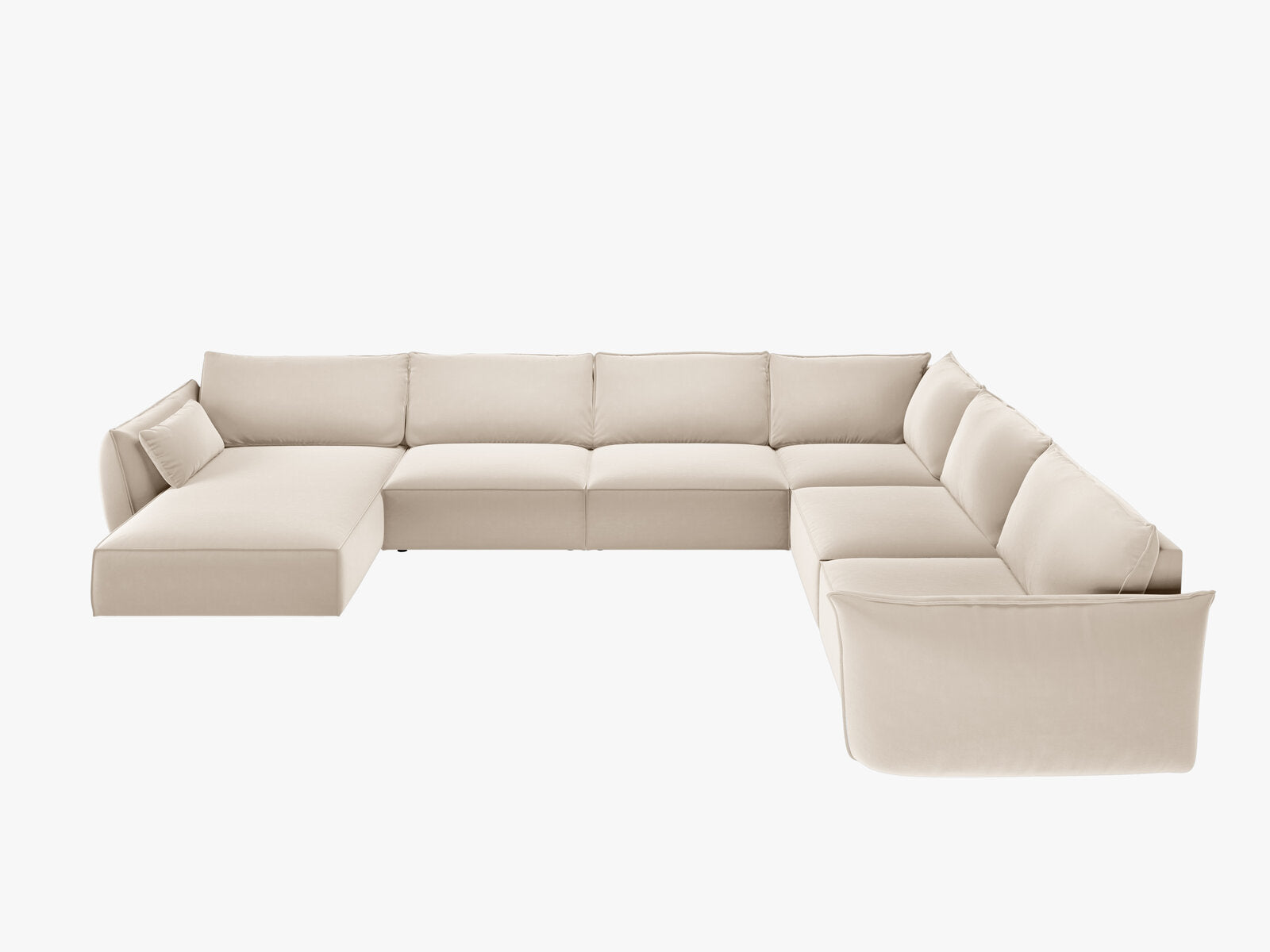 Micadoni Panorama-Ecksofa Kaelle 8-Sitzer Rechts Samt Bluvel Helles Beige
