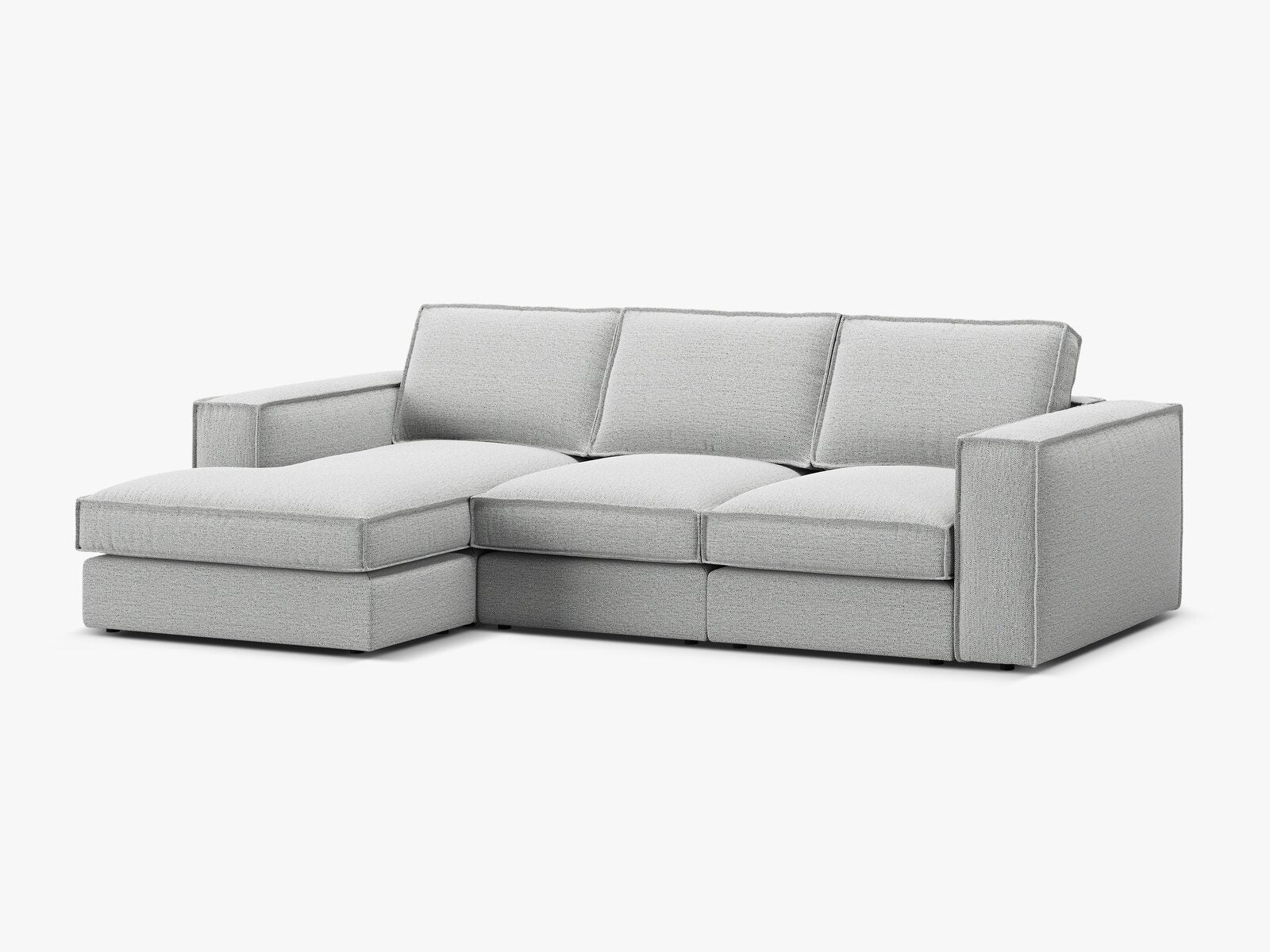 Micadoni modulares Ecksofa Pola 3-Sitzer Links Strukturierter Stoff Babel Hellgrau