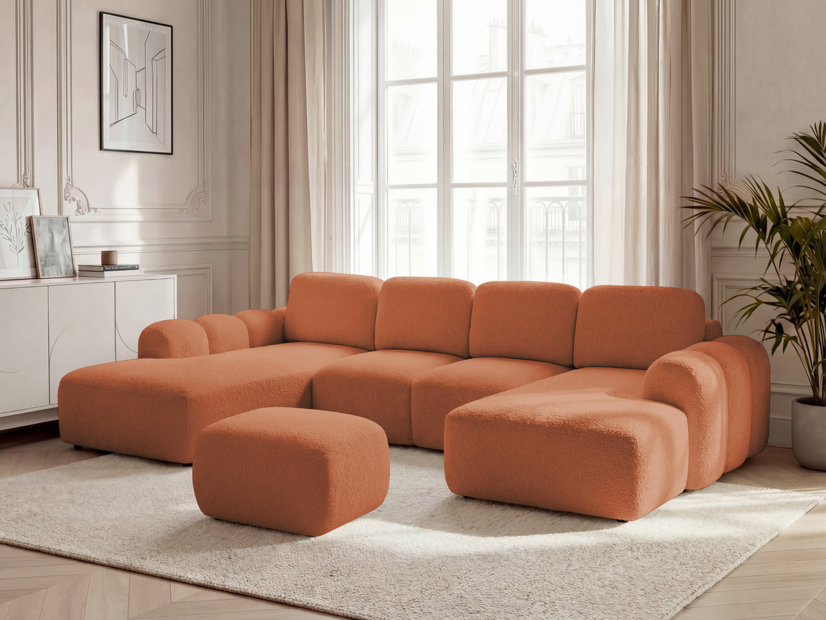 Bobochic Montaigne Wohnlandschaft mit Pouf Bouclé-Stoff Orange Ecke rechts