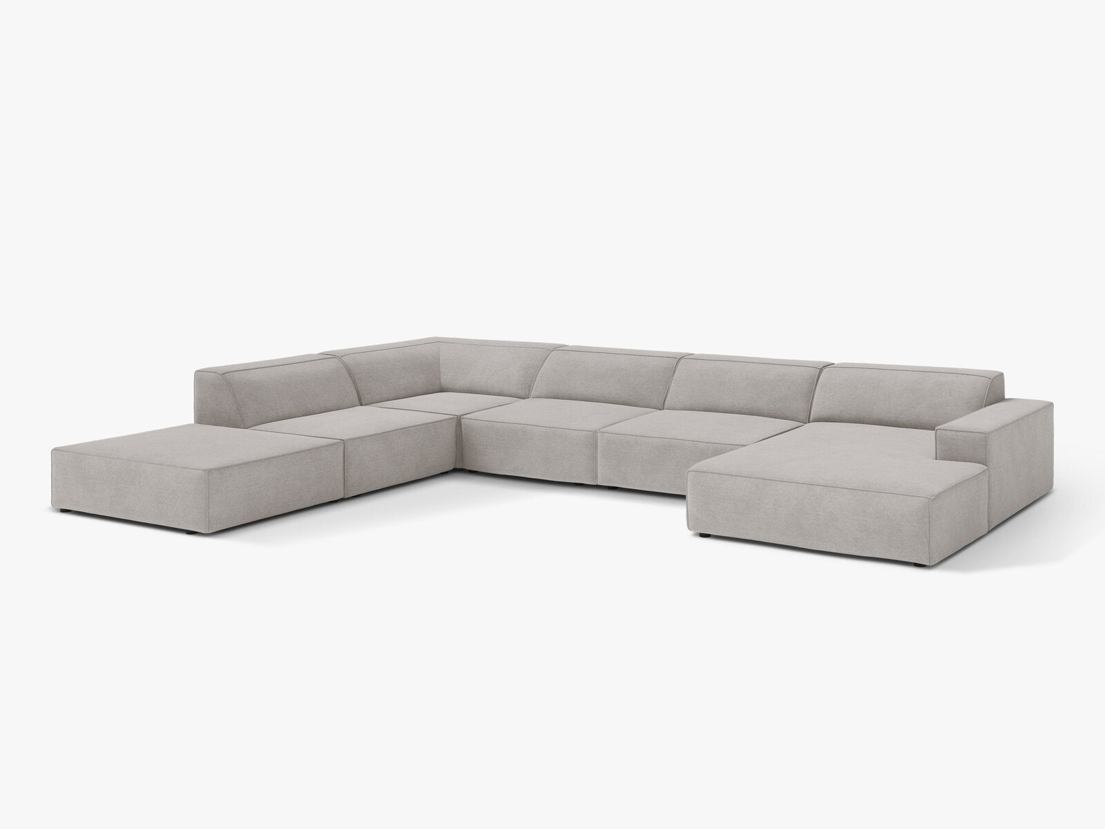 Micadoni Panorama-Ecksofa Jodie 7-Sitzer Strukturierter Stoff Liberty Hellgrau Links