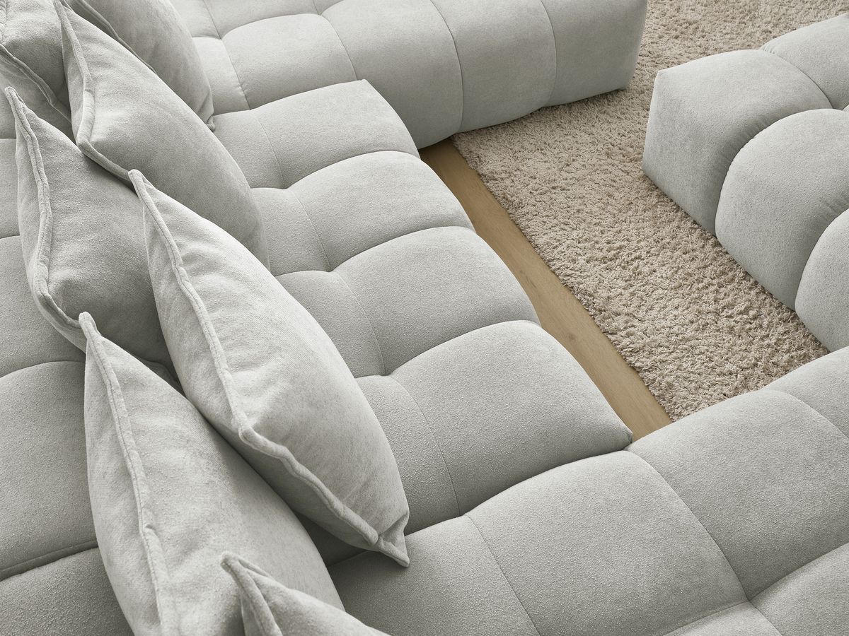 Bobochic Everest Wohnlandschaft mit Pouf, 14 Kissen Strukturstoff Hellgrau Ecke links