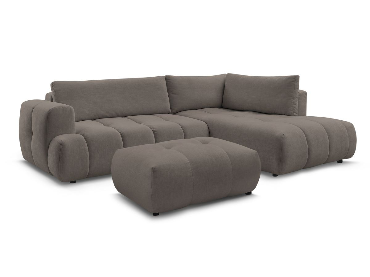 Bobochic Fuji Ecksofa mit Schlaffunktion und Bettkasten und Pouf 282 × 204 cm Stoff Taupe Ecke rechts