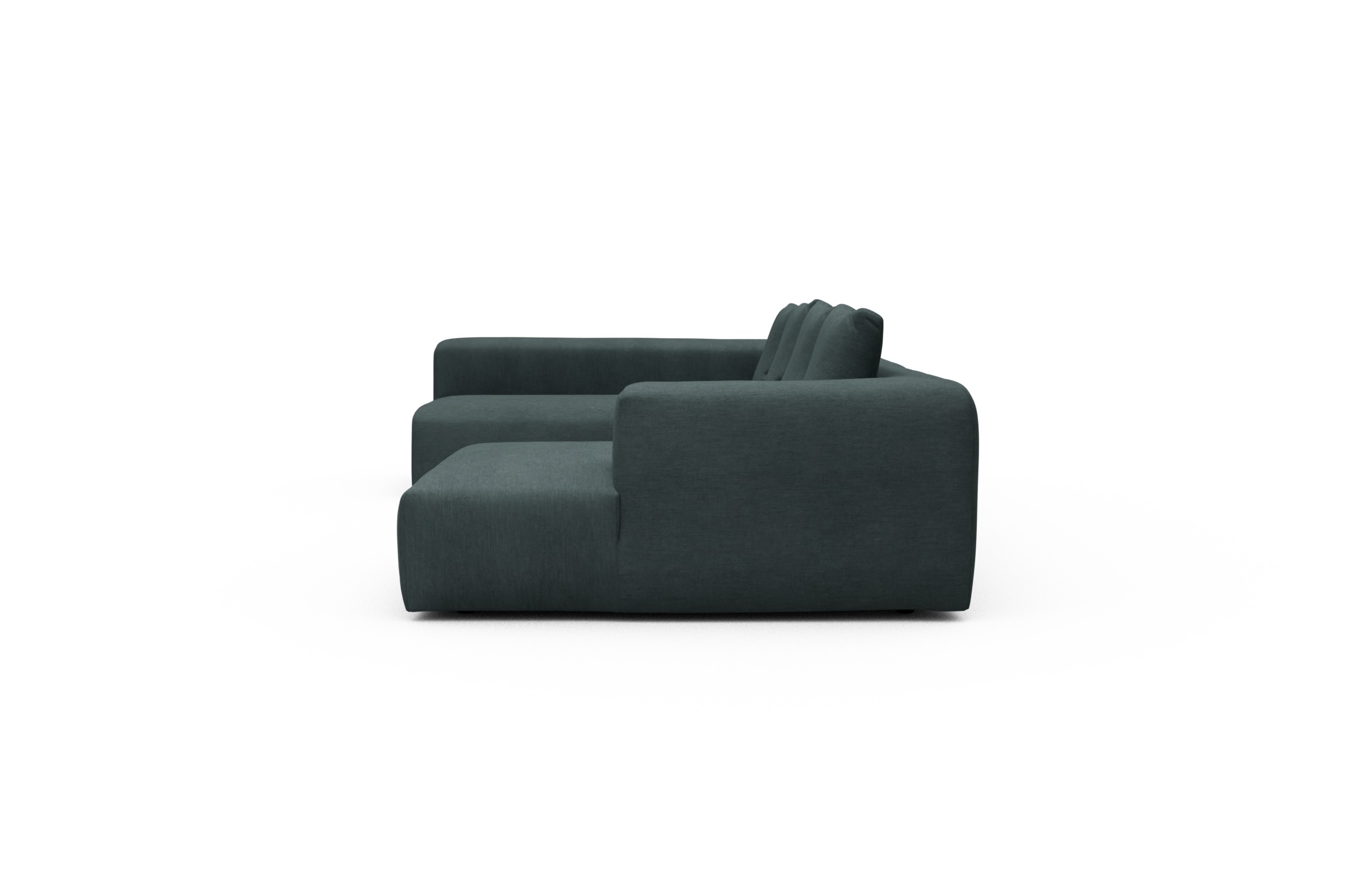 Wohnlandschaft Fred Chaiselongue rechts mit 2-Sitzer und lange Armlehne links Vivus-Blue