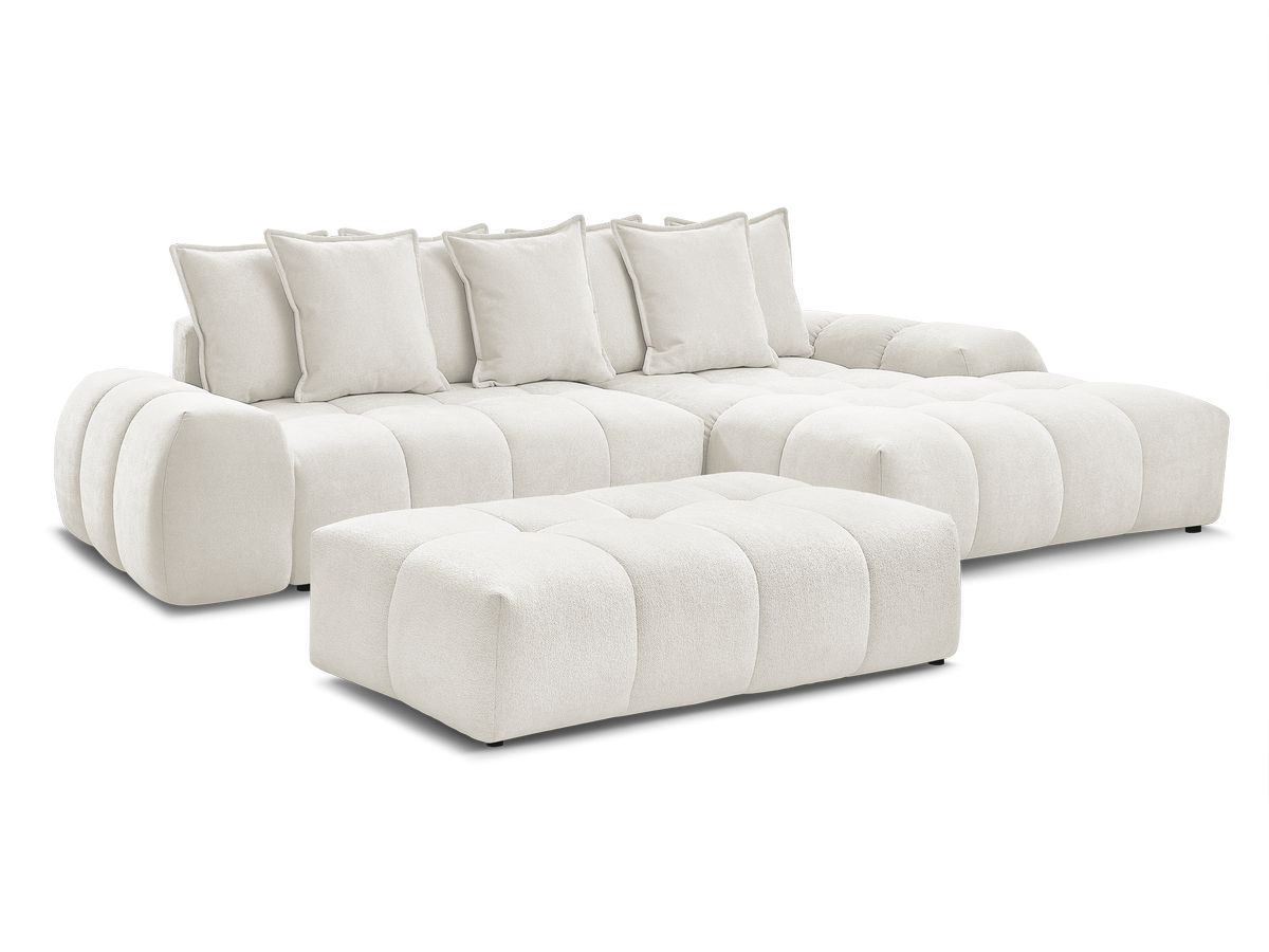 Bobochic Everest Ecksofa mit Schlaffunktion und Bettkasten und Pouf 318 × 180 cm, 7 Kissen