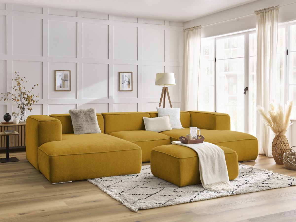 Bobochic Zephyr Wohnlandschaft mit Pouf Strukturstoff Gelb
