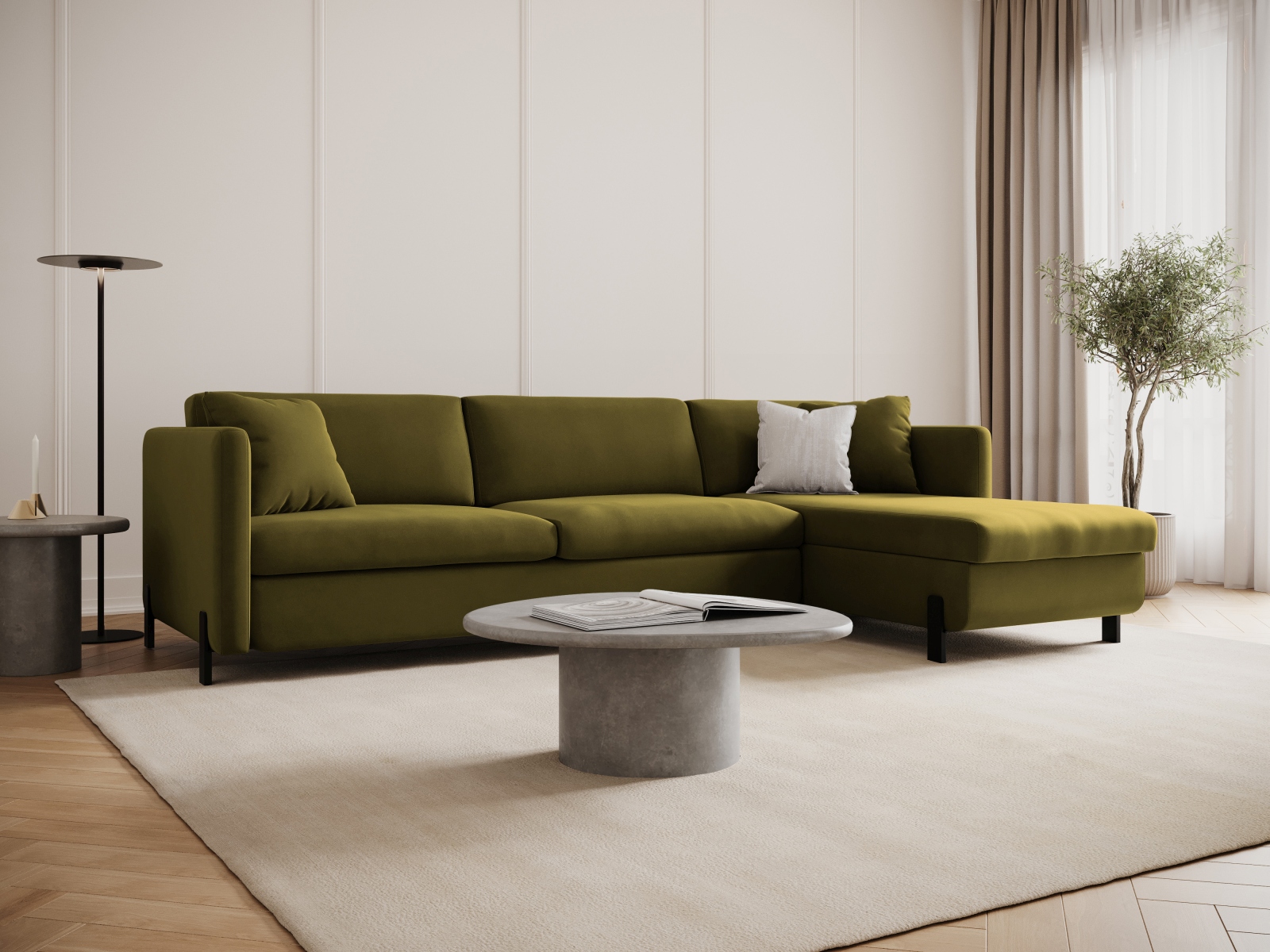 Micadoni Schlaf-Ecksofa Gloria 4-Sitzer Rechts Samt Grün 205x140