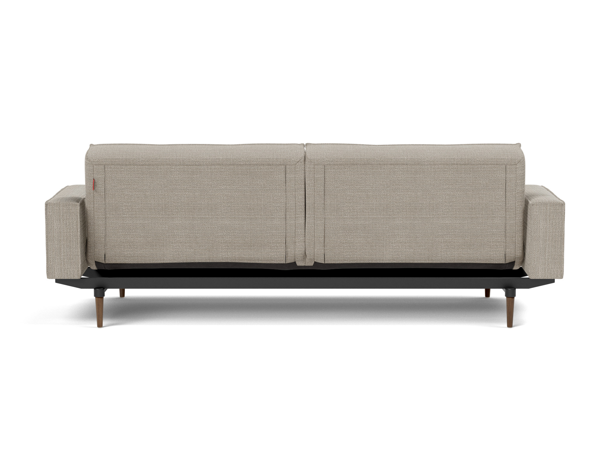 Schlafsofa Splitback mit Armlehnen Strukturierter Stoff Kenya 579-Gravel Beine Styletto Eiche dunkel