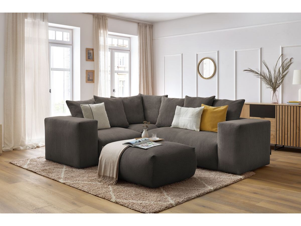 Bobochic Voltaire Ecksofa mit Pouf 268 × 214 cm Cordsamt Taupe Ecke links