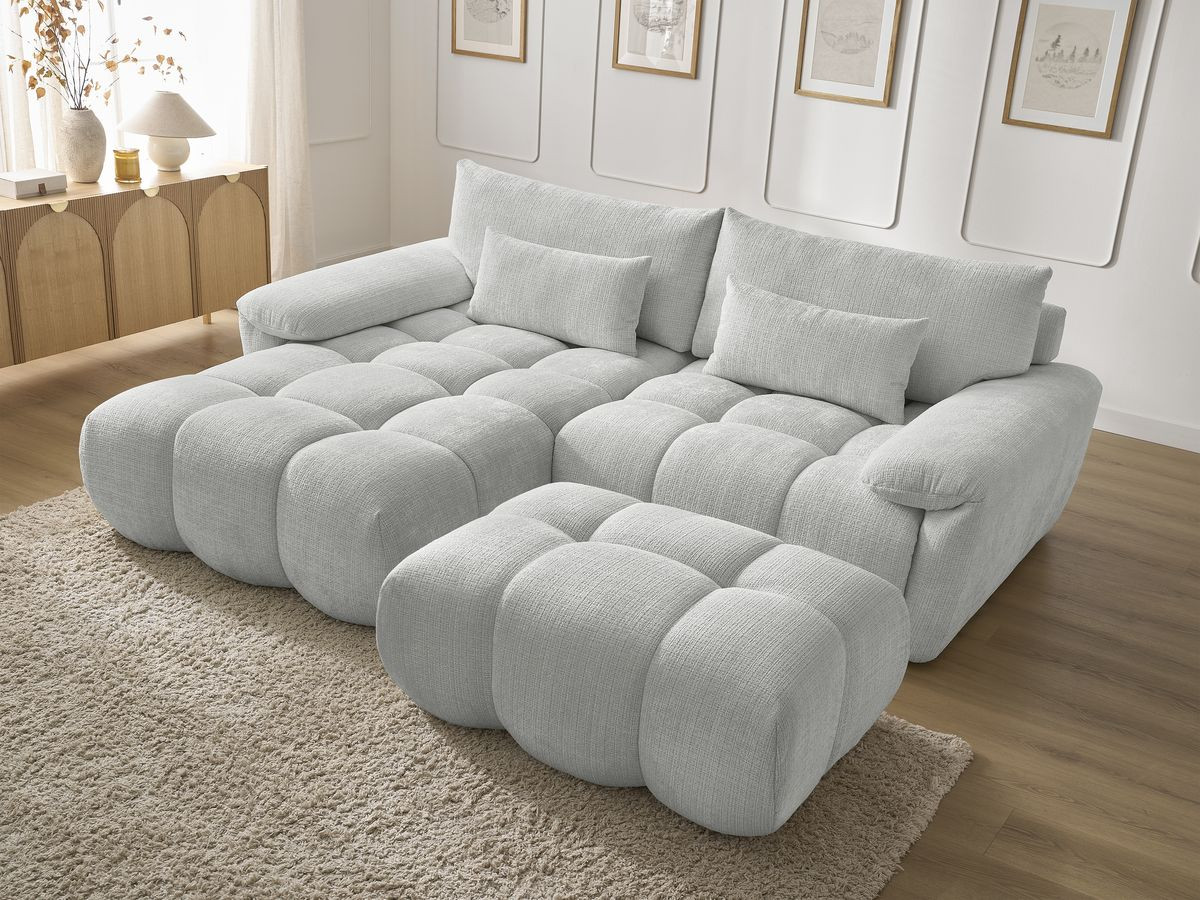 Bobochic Ivane Ecksofa mit Pouf Strukturstoff Hellgrau Ecke links
