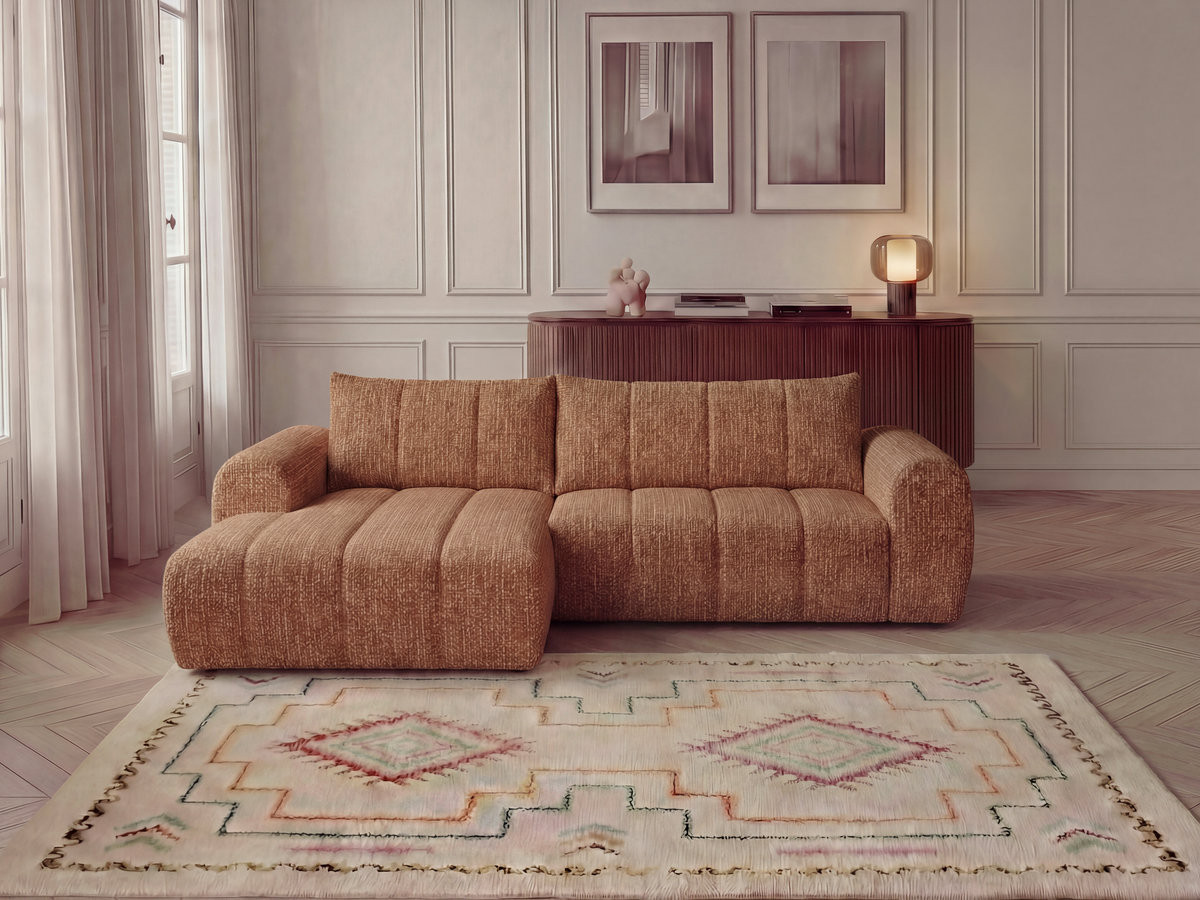 Bobochic Nesty Ecksofa in L-Form, 256 cm Melange-Stoff Orange Ecke links
