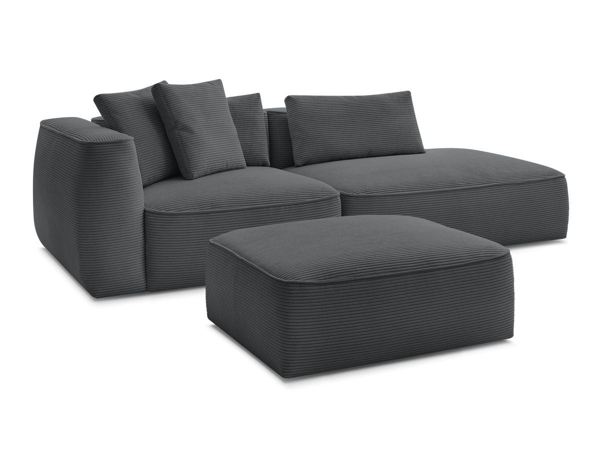 Bobochic Leopold Sofa 4-Sitzer mit Pouf Cordsamt Dunkelgrau Armlehne links