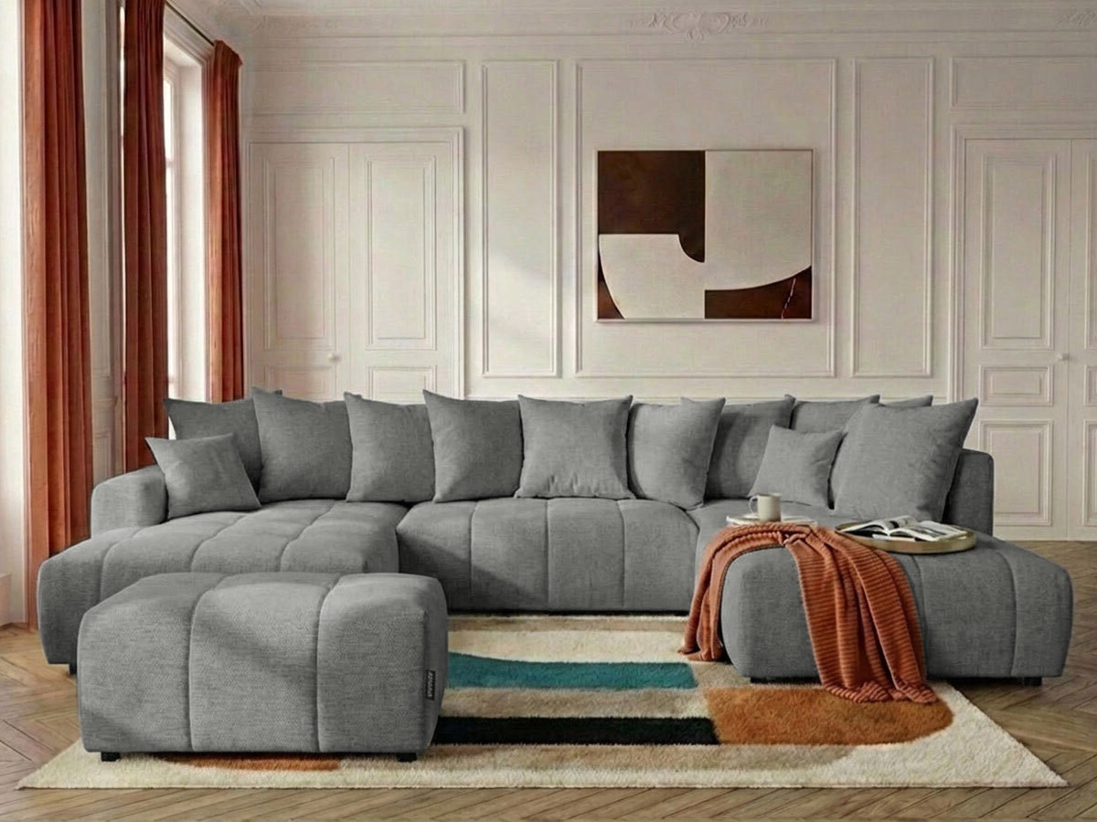 Bobochic Roxelane Wohnlandschaft mit Pouf Melange-Stoff Hellgrau Ecke links