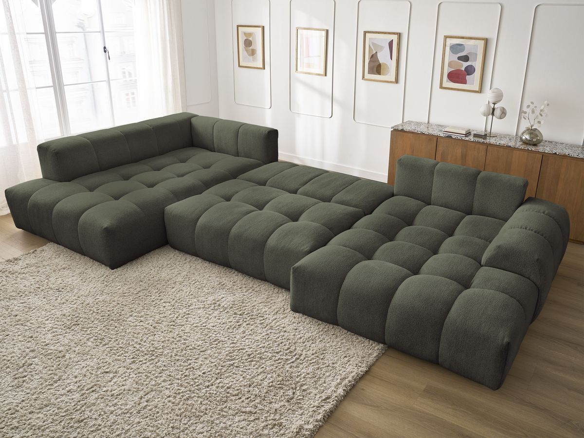 Bobochic Everest Wohnlandschaft, 6 Kissen Melange-Stoff Grün Ecke rechts