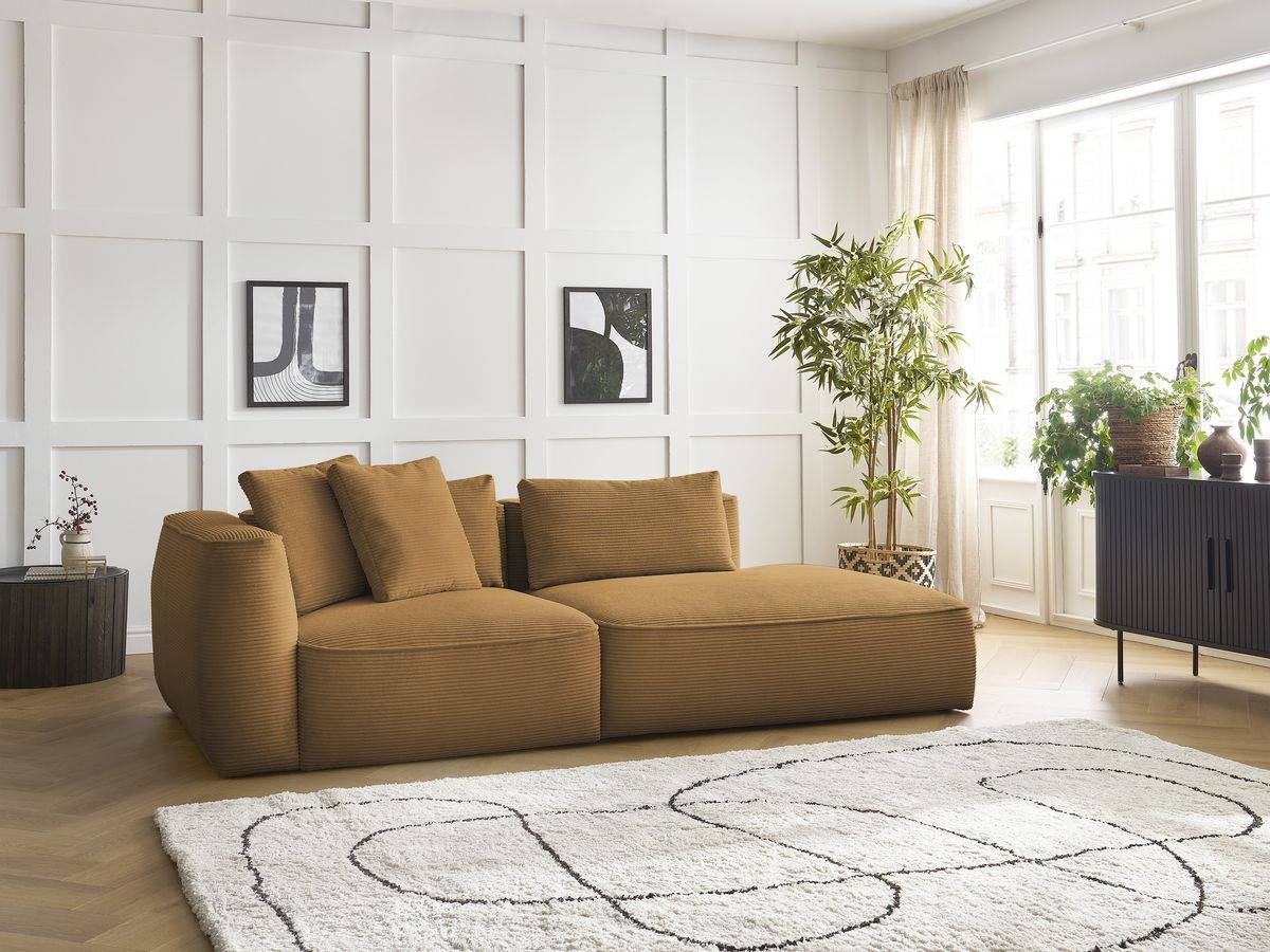 Bobochic Leopold Sofa 3-Sitzer Cordsamt Gelb Armlehne links