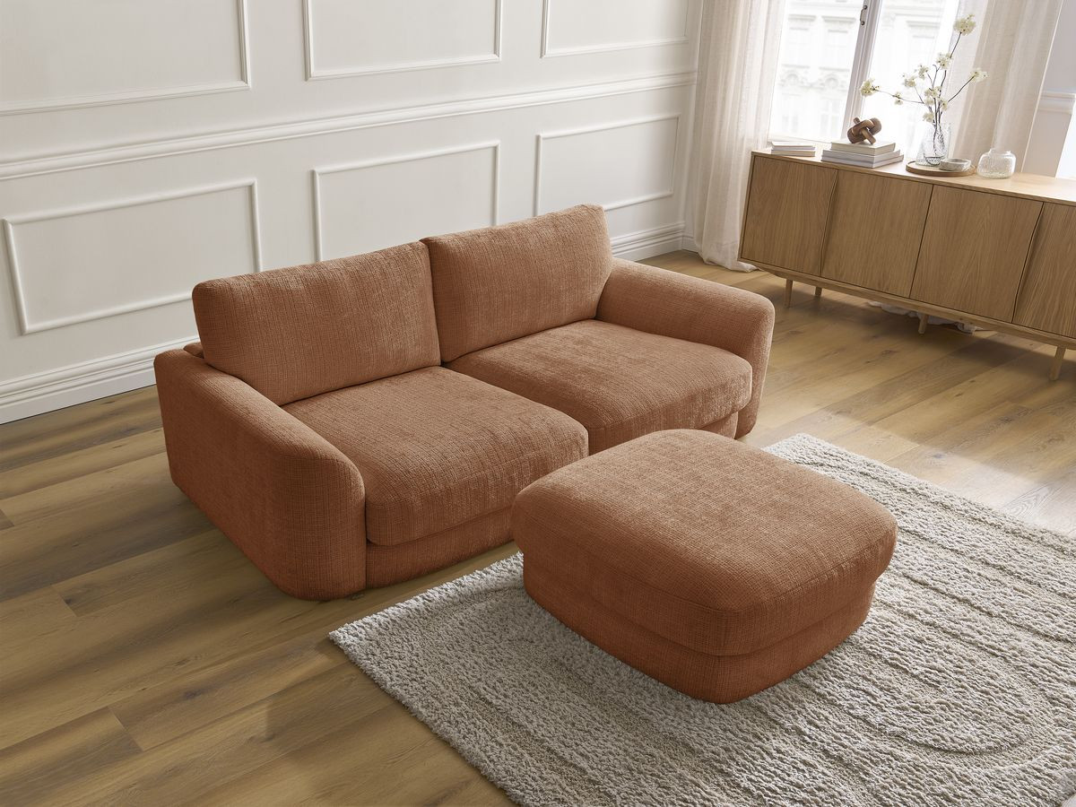 Bobochic Leonore Sofa 3-Sitzer mit Pouf Strukturstoff Orange