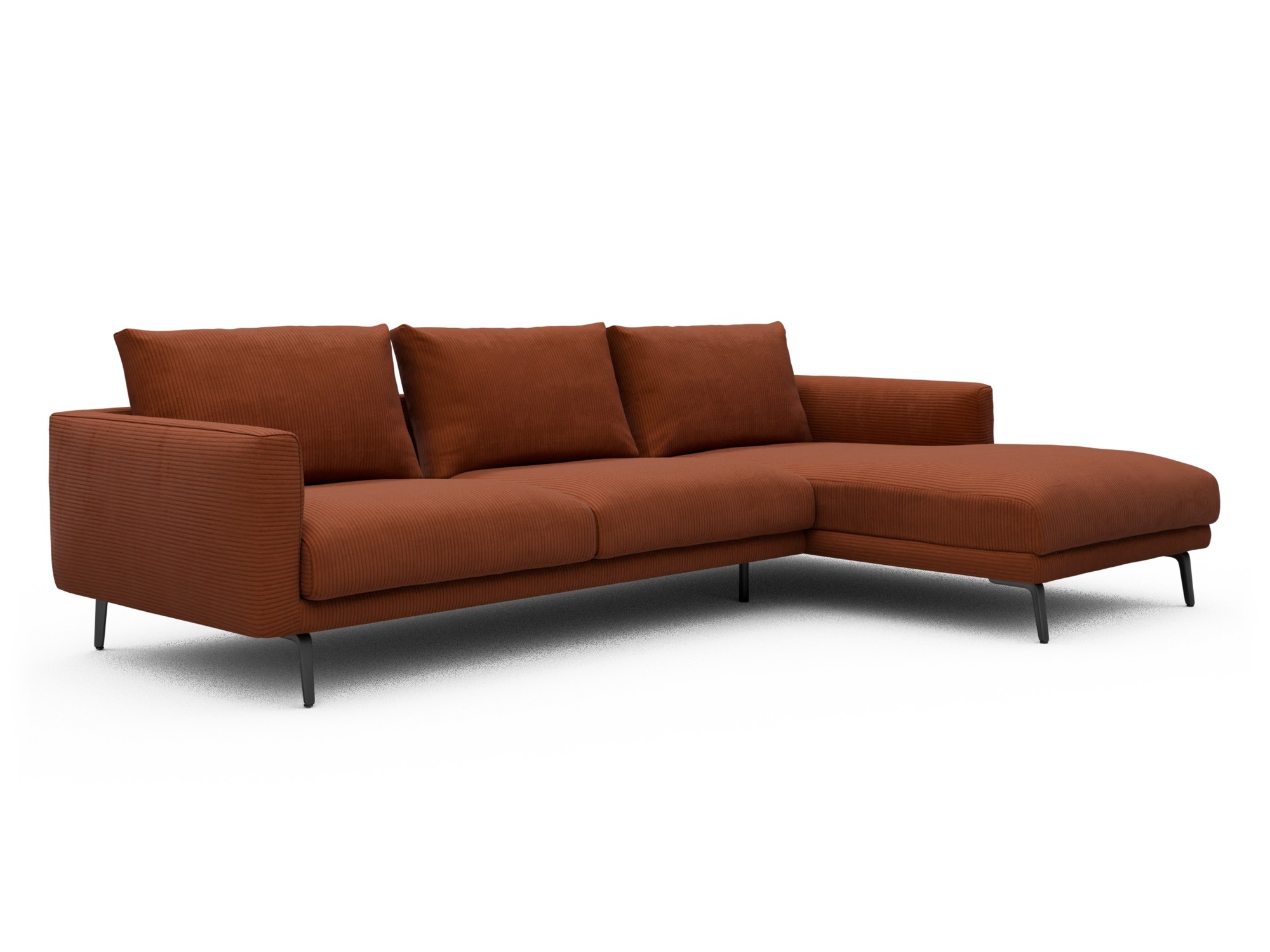 Skandi Home Ecksofa Karl Chaiselongue rechts mit 2,5-Sitzer Corduroy-Burnt-Orange moebelfaktor