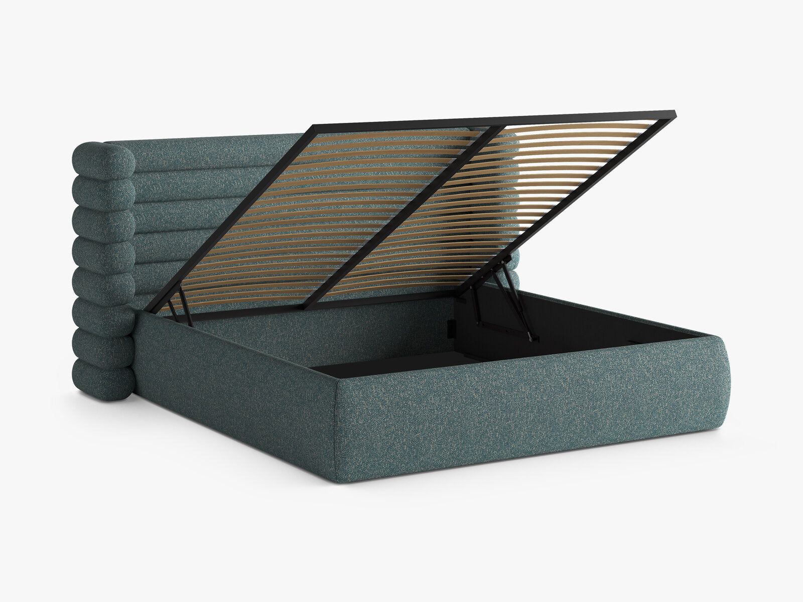 Micadoni Stauraumbett mit Kopfteil Mount Strukturierter Stoff Puente Blau Melange 140x200