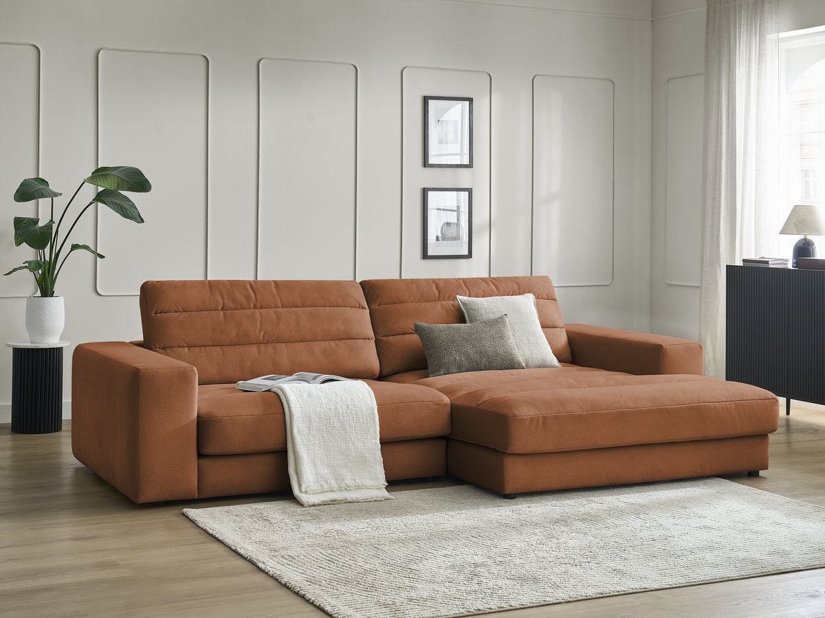 Bobochic Sierra Ecksofa Samt Orange Ecke rechts