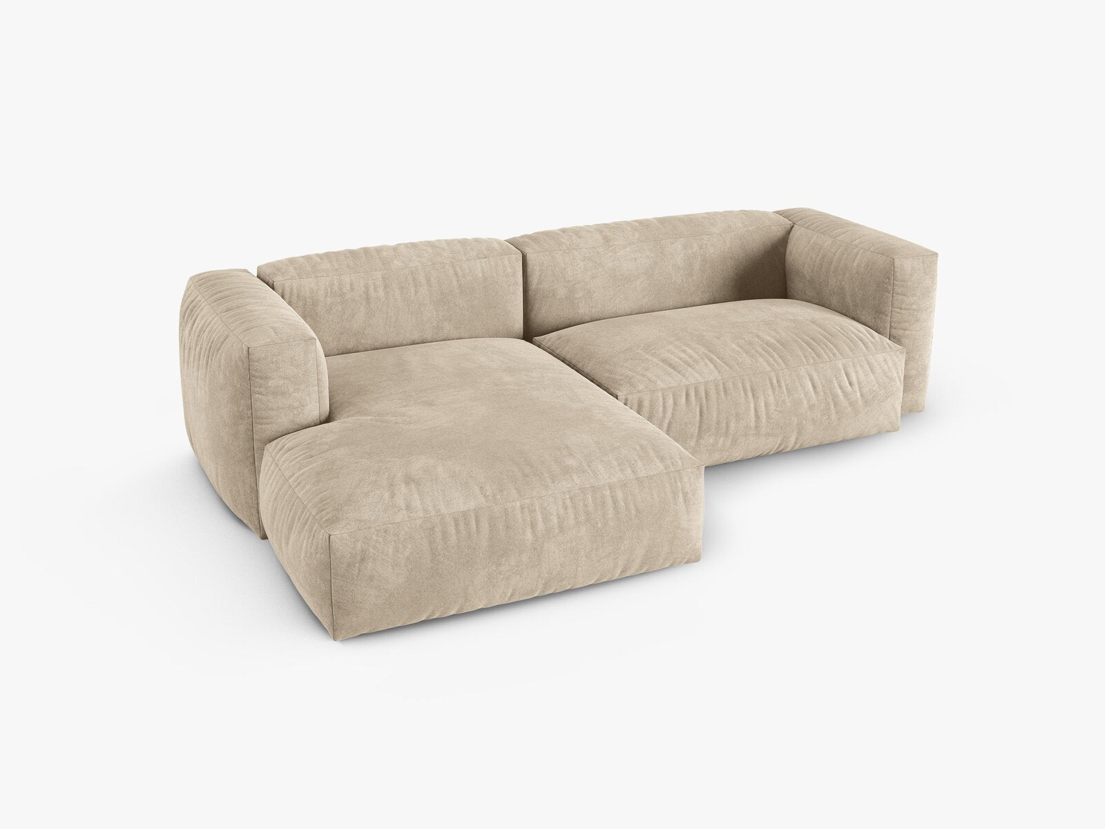 Micadoni Ecksofa Martina 2-Sitzer 90cm Sitztiefe Links Samt Vogue Helles Beige