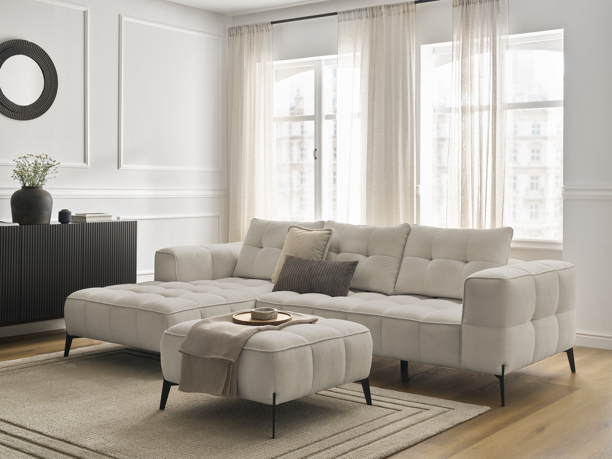 Bobochic Anis Ecksofa mit Pouf Strukturstoff Beige Ecke links