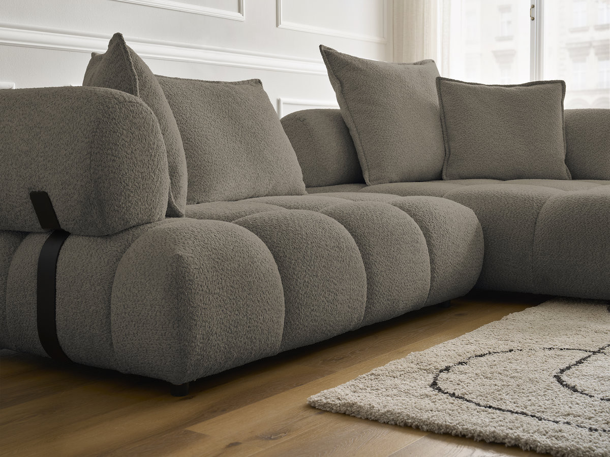 Bobochic Alya Ecksofa Bouclé-Stoff Taupe Ecke rechts