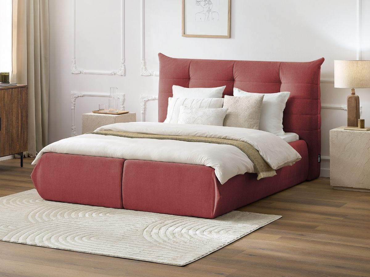 Bobochic Clothilde Polsterbett mit Bettkasten Samt Rot, Liegefläche 140 × 190 cm