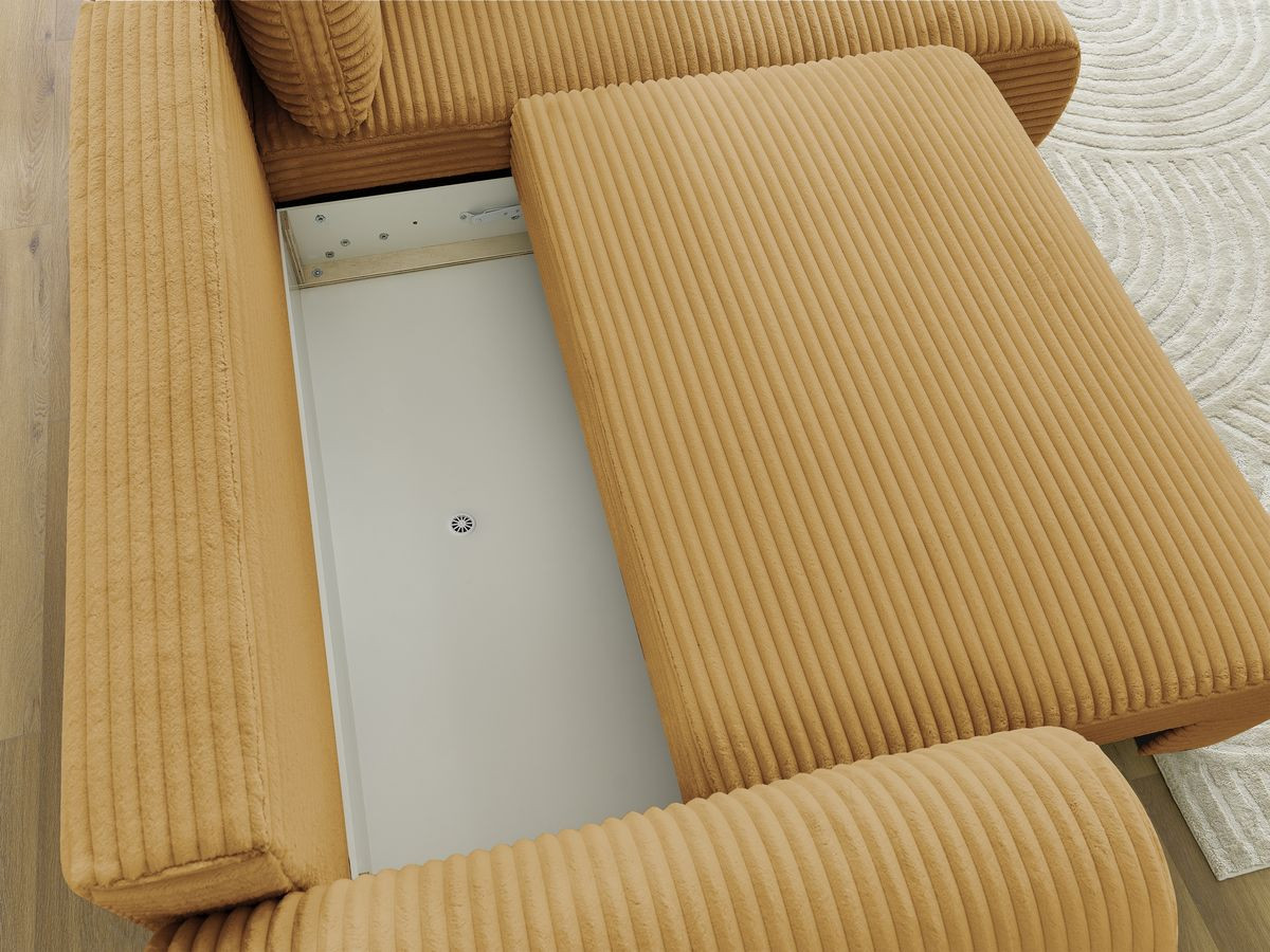 Bobochic Lucien Ecksofa mit Schlaffunktion und Bettkasten 296 × 198 cm Breitcord weich Gelb Ecke rechts