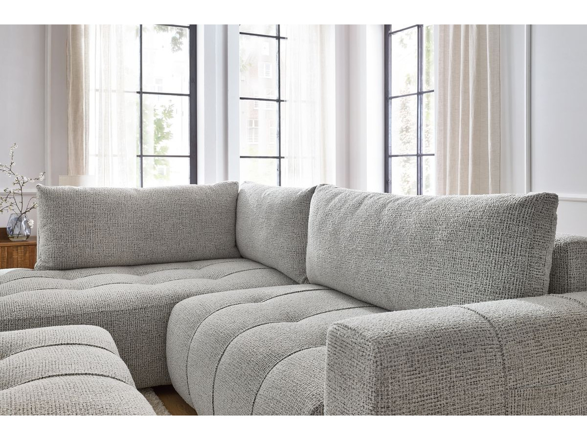 Bobochic Arsene Ecksofa mit Schlaffunktion und Bettkasten und Pouf 277 × 200 cm Melange-Stoff Hellgrau Ecke links