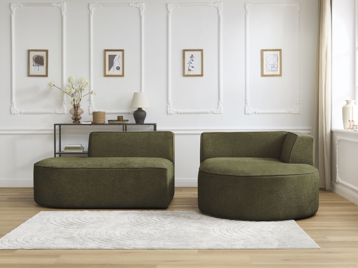 Bobochic Rousseau Ecksofa Strukturstoff Grün Ecke rechts