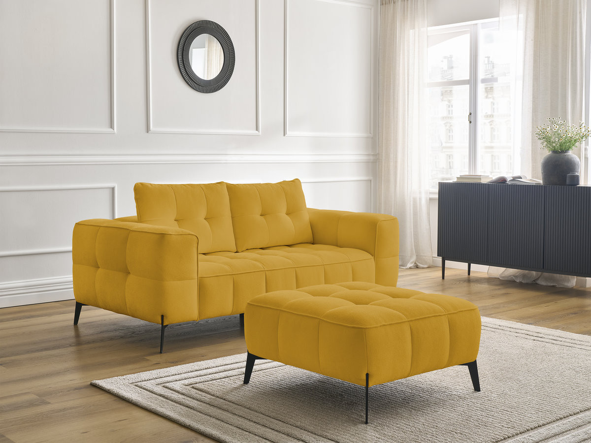 Bobochic Anis Sofa 2-Sitzer mit Pouf Strukturstoff Gelb