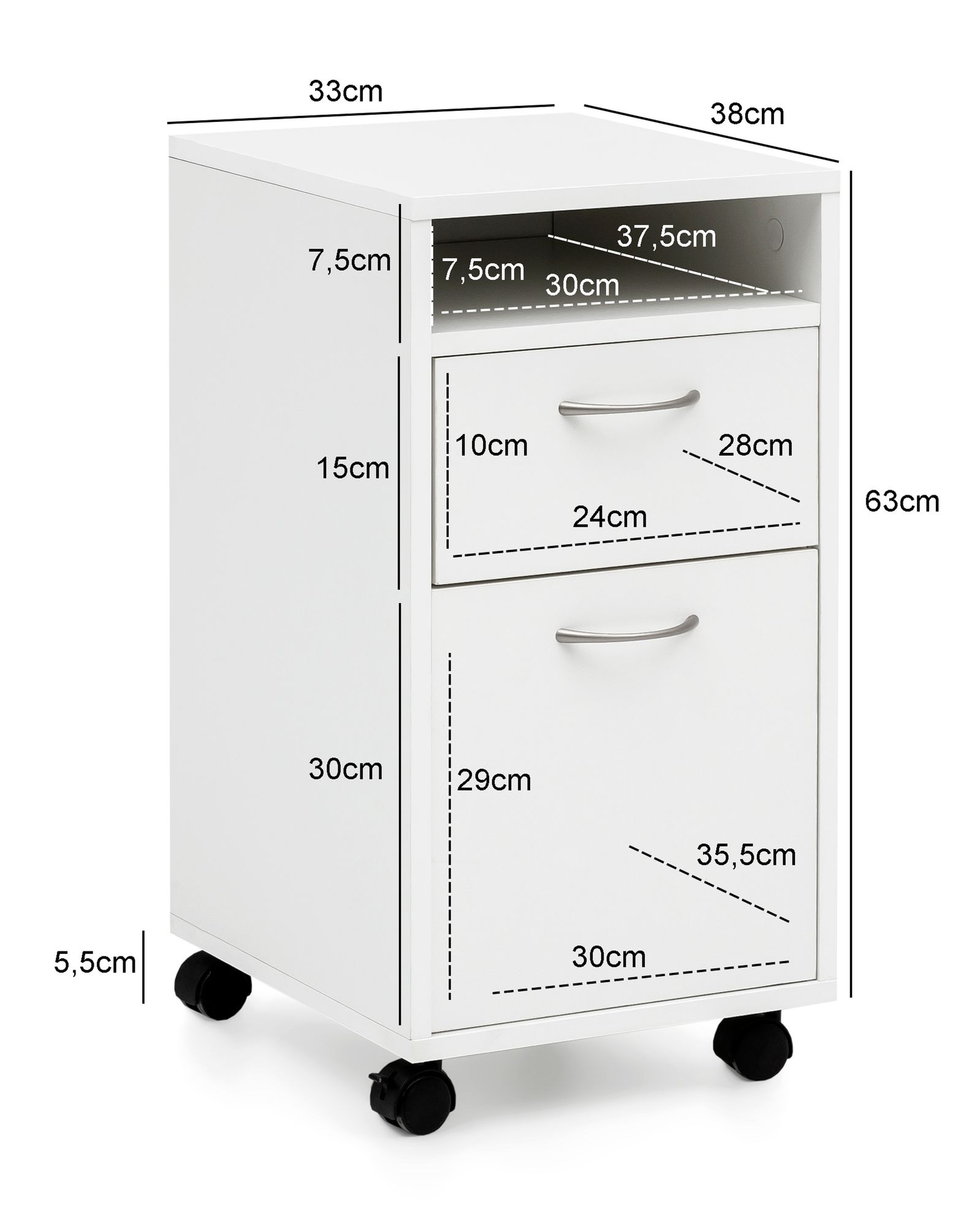 Rollcontainer Lading Weiß 33 × 38 × 63 cm