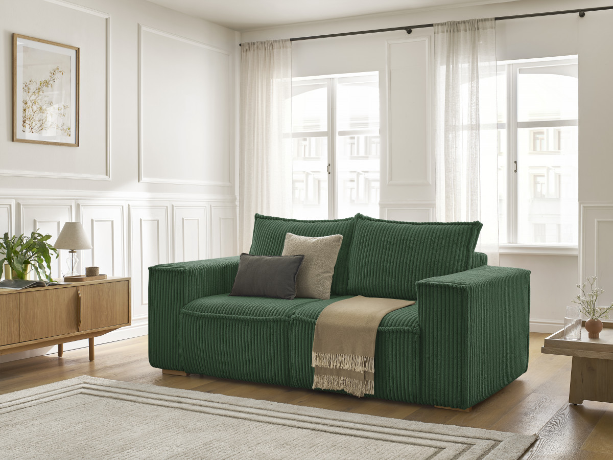 Bobochic Chelsea Schlafsofa 3-Sitzer Cordsamt Grün, Liegefläche 140 × 200 cm