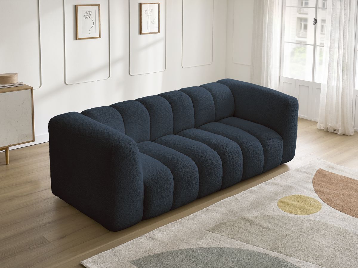 Bobochic Talia Sofa 3-Sitzer Bouclé-Stoff Dunkelblau