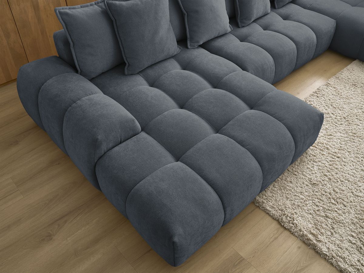 Bobochic Everest Wohnlandschaft, 14 Kissen Strukturstoff Dunkelblau Ecke links