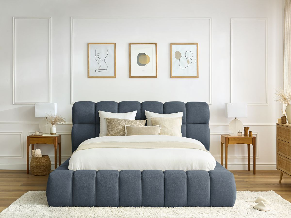 Bobochic Mont-blanc Polsterbett mit Bettkasten Stoff Dunkelblau, Liegefläche 180 × 200 cm