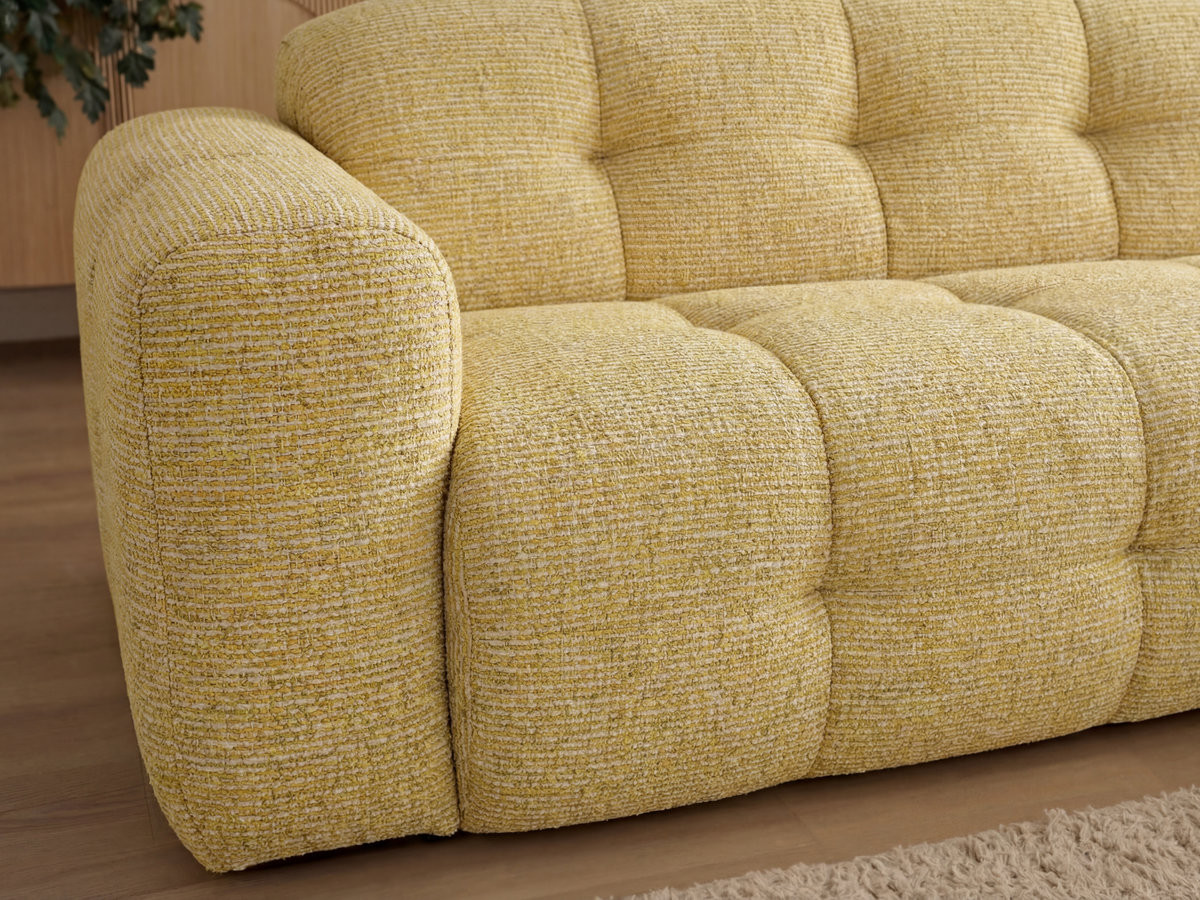 Bobochic Laura Ecksofa mit großem Pouf Melange-Stoff Gelb Ecke rechts